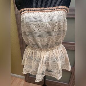 Anthropologie Vero Pallashee Strapless Lace Peplum Top Ivory Size M NWT